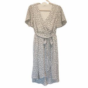Sienna Sky Midi Floral Faux Wrap Dress White with Blue Flowers